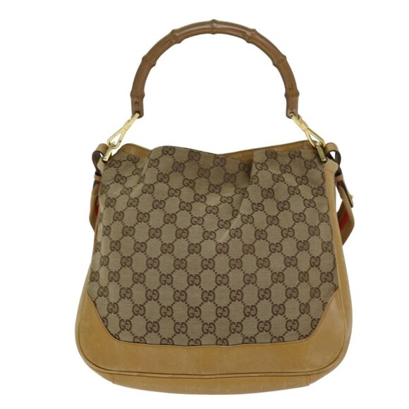 GUCCI GG Canvas Bamboo Sherry Line Hand Bag 2way Beige Red Auth 75306 - Picture 3 of 16